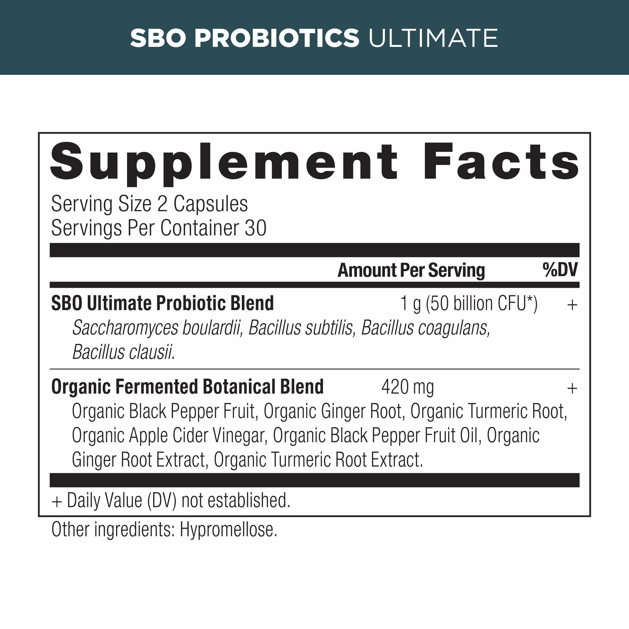 sbo probiotics supplement label