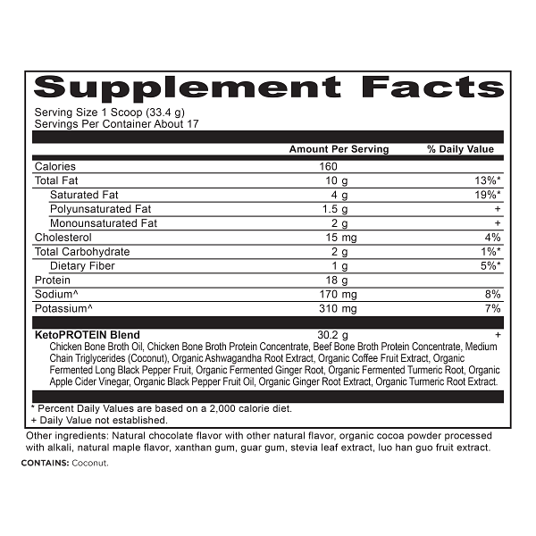 Keto Protein Chocolate supplement label